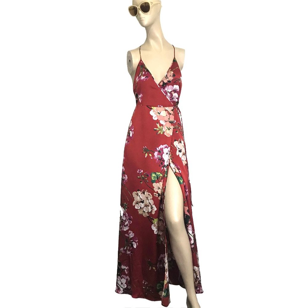 Bobbi Rocco Tropical Print Wrap Maxi Dress M